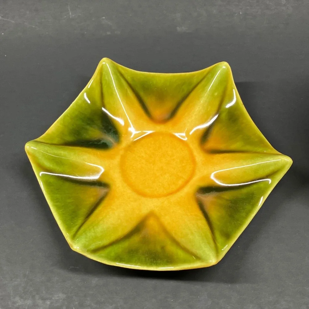 Kipp Ceramics Demitasse Cup Saucer 1947 Yellow Green Vintage Art Pottery